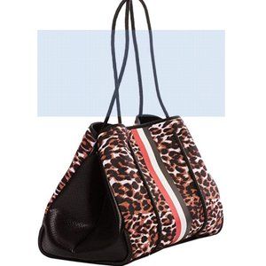 Haute Shore LEOPARD PRINT Tote Purse Leopard/ Red/Black Stripe Bag.